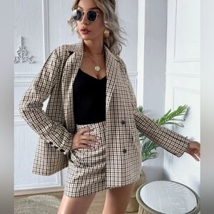 Stylish 2pc Plaid Checkered Women's Blazer & Skirt Set